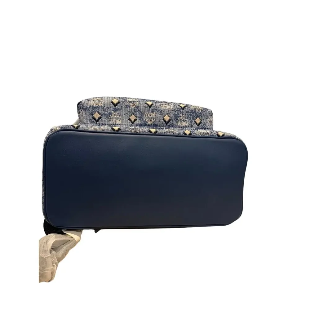 NEW MCM Stark Medium Backpack Blue Denim Visetos Monogram Studded Luxury Bag